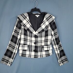 Cato Women's Button Front Blazer Jacket Lined Black/White Plaid Size Large